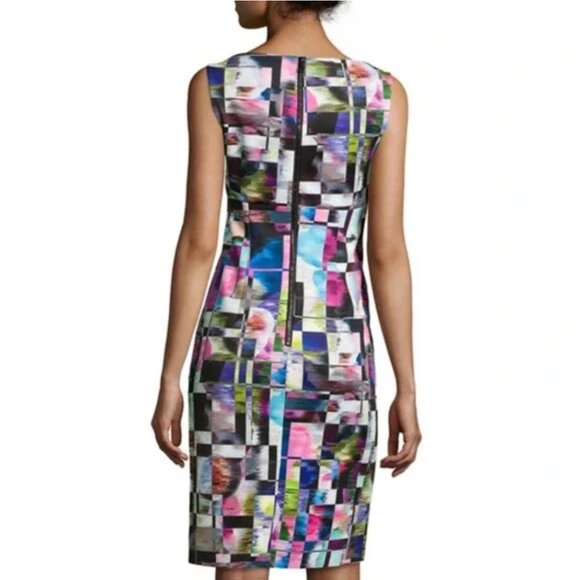 Milly Sheath Dress Cubist Print Midi Multicolor sz 0 - Picture 3 of 8